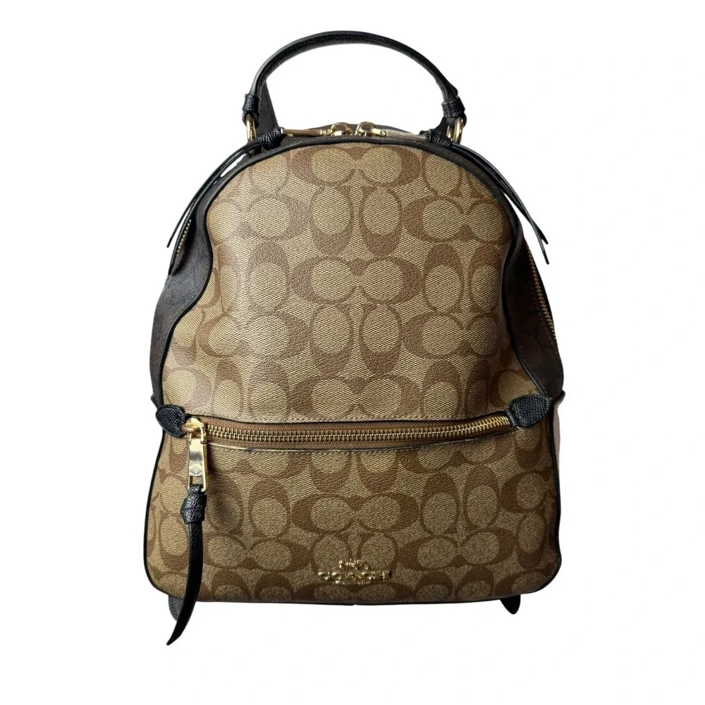 Coach Jordyn Backpack Women Medium Brown Beige Signature Coated Canvas Logo